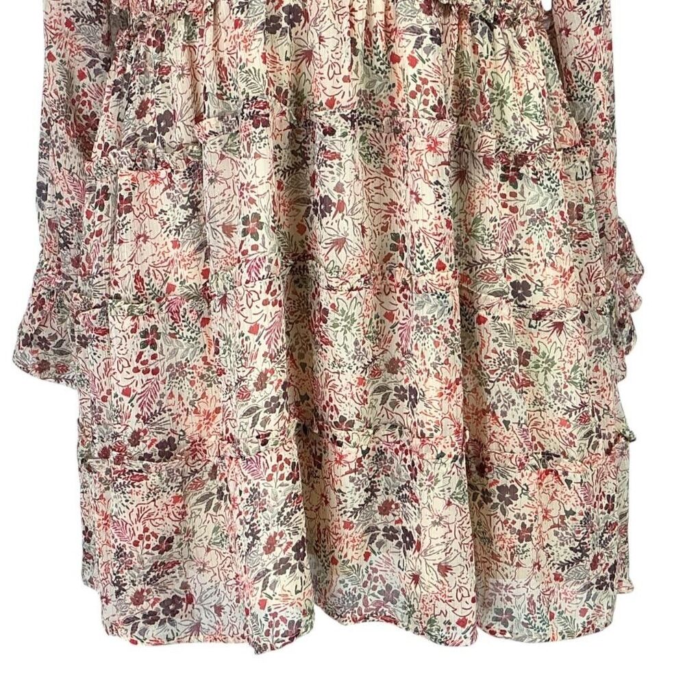 Torrid Mini Dress Women 2X Beige Floral Lurex Chiffon Tiered V Neck Puff Sleeve - Picture 4 of 11